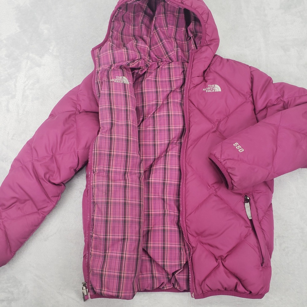 The North Face 550 Reversible Down Puffer Winter Jacket Coat Girls XL Pink Plaid